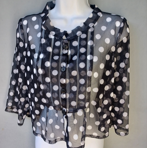 Heide Ost black/white polka dots cropped sheer mesh top S. - Picture 1 of 4